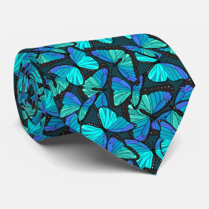 Cravate Mariage à motifs stylisé bleu morpho papillons