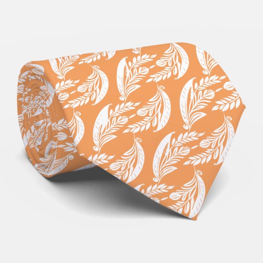 Cravate Mariage Abstrait aux Feuilles Orange (Roulé)