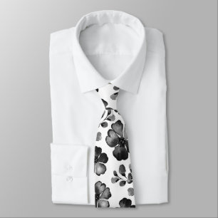 Cravate Mariage Aquarelle Fleurs De Pavot Et Verdure Noir 