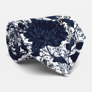 Cravate Mariage Aristocrate à Fleur de Damas Bleu Marine e