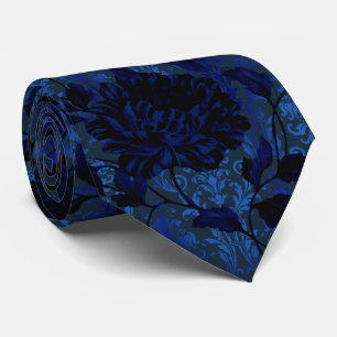 Cravate Mariage Aristocrate en Damassé Floral Bleu Marine