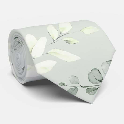 Cravate Mariage au feuillage d'eucalyptus Silver Sage (Roulé)