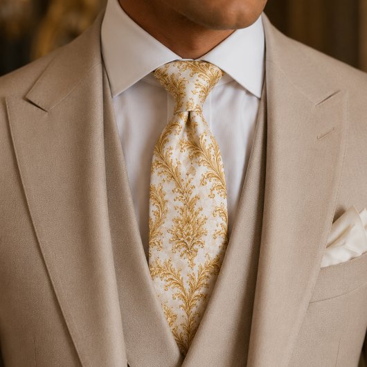 Cravate Mariage baroque blanc et or de luxe