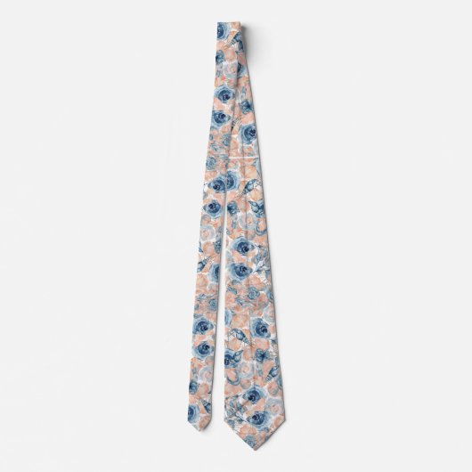 Cravate Mariage Beach Shell Floral Bleu Blanc (Dos)