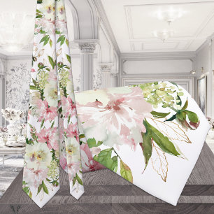 Cravate Mariage blanc brillant rose et vert