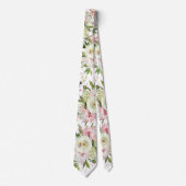 Cravate Mariage blanc brillant rose et vert (Devant)