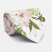 Cravate Mariage blanc brillant rose et vert (Roulé)