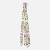 Cravate Mariage blanc brillant rose et vert (Dos)