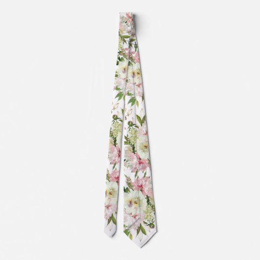 Cravate Mariage blanc brillant rose et vert (Dos)