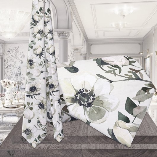 Cravate Mariage blanc d'eucalyptus vert