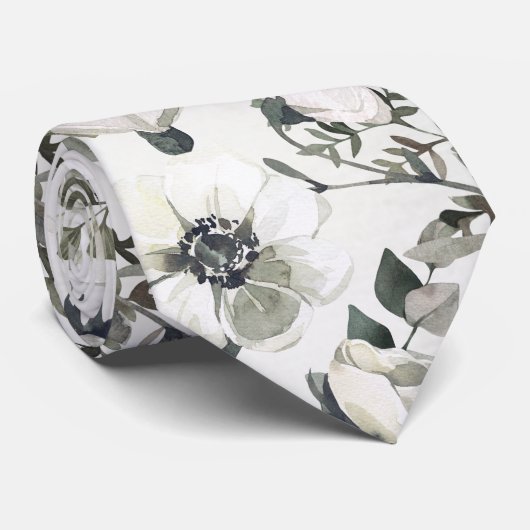 Cravate Mariage blanc d'eucalyptus vert (Roulé)