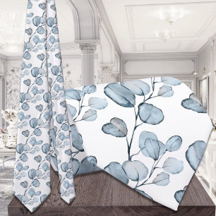 Cravate Mariage Blanc et Bleu Poussiéreux Eucalyptus Blanc