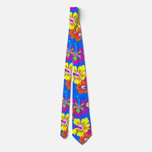 Cravate Mariage bleu Motif en gras Hibiscus (Dos)