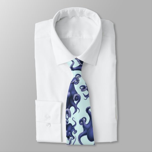 Cravate Mariage bleu nautique de poulpe d'océan (Attaché)
