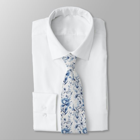 Cravate Mariage Blue Blanc Toile Floral Garçons d'Honneur (Attaché)
