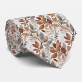 Cravate Mariage Bohème Botanique Feuilles Gris Beige Rouil (Roulé)