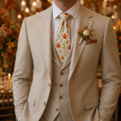 Cravate Mariage Botanique Crème Feuilles Rustiques d'Autom