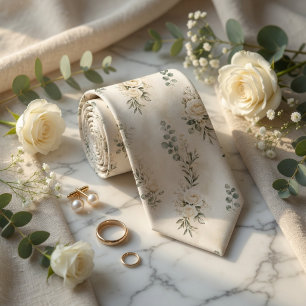 Cravate Mariage botanique de rose crème et d'eucalyptus de