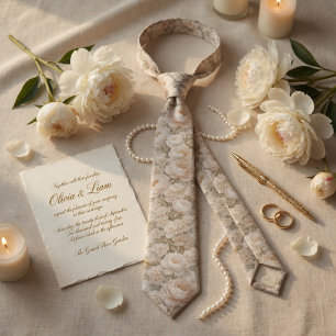Cravate Mariage Champêtre Champagne et Fleurs d'Ivoire