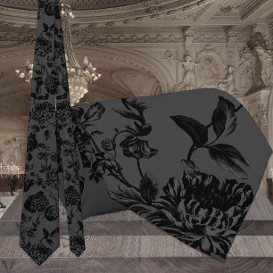 Cravate Mariage Charbon de Vigne Florale Noire