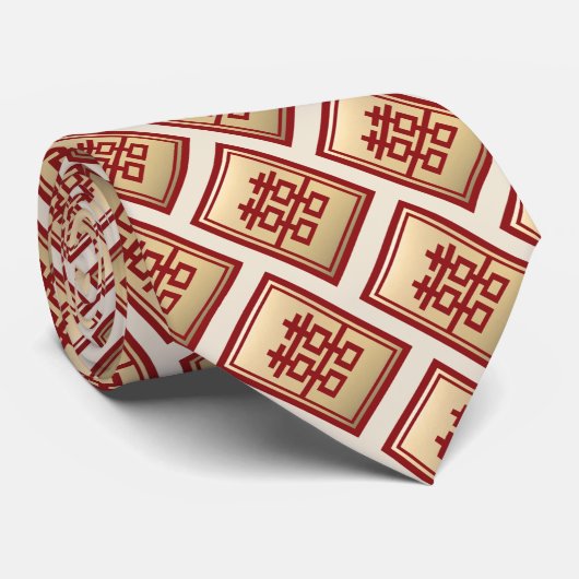 Cravate Mariage chinois à double bonheur (Roulé)