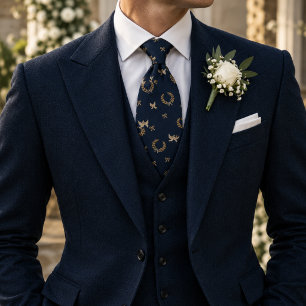 Cravate Mariage Colombe Laurier Couronne Navy