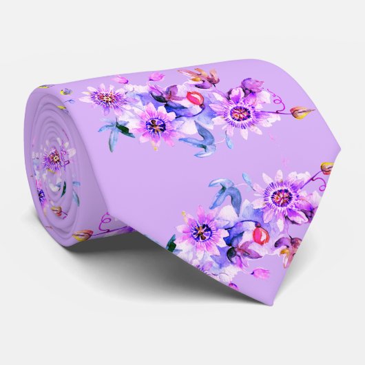 Cravate Mariage d'aquarelle florale pourpre (Roulé)
