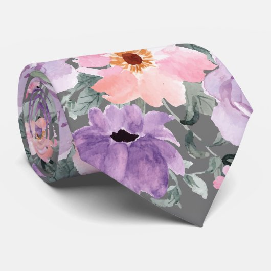 Cravate Mariage d'aquarelle moderne gris foncé (Roulé)
