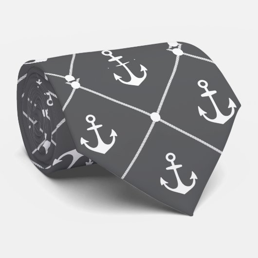 Cravate Mariage de croisière Nautique Ancre Motif Grey (Roulé)