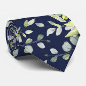 Cravate Mariage de Deep Navy Eucalyptus Greenery (Roulé)