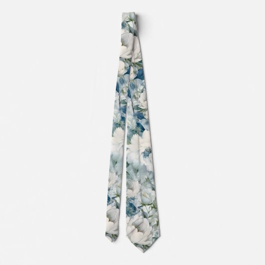 Cravate Mariage de fleurs d'aquarelle bleu foncé (Dos)