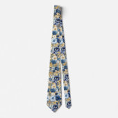 Cravate Mariage de fleurs d'aquarelle bleu marine or (Devant)