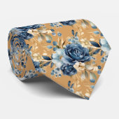 Cravate Mariage de fleurs d'aquarelle bleu marine or (Roulé)