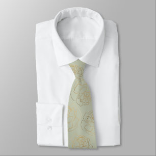 Cravate Mariage de fleurs d'or vert olive