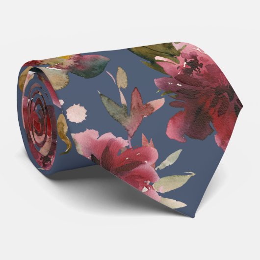 Cravate Mariage de la marine Burgundy Raspberry rose Peony (Roulé)
