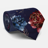 Cravate Mariage de la marine de Bourgogne Aquarelle Floral (Roulé)