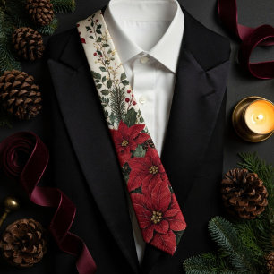 Cravate Mariage de Noël Botanique Poinsettia Bourgogne