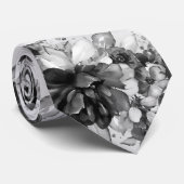 Cravate Mariage de pivoines en cascade noir et bla (Roulé)