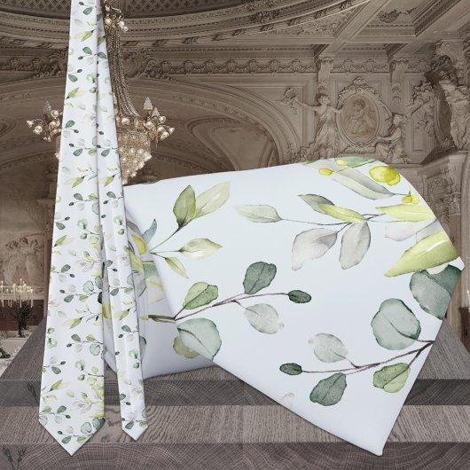 Cravate Mariage de printemps au vert feuillu d'eucalyptus