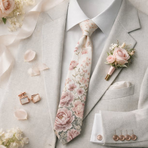 Cravate Mariage de printemps romantique aux fleurs roses p