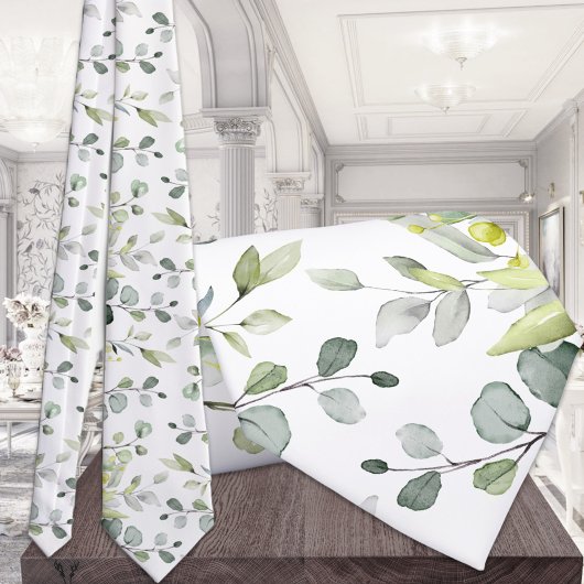 Cravate Mariage de verdure blanc Eucalyptus