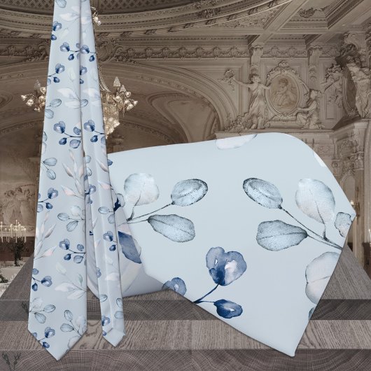 Cravate Mariage de verdure d'eucalyptus bleu poussiéreux c
