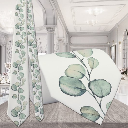 Cravate Mariage de verdure d'eucalyptus vert sauge