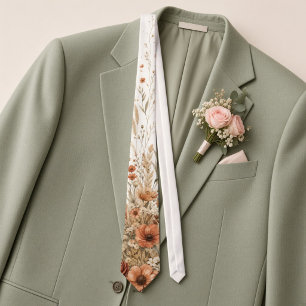 Cravate Mariage Désertique aux Fleurs Sauvages Terracotta