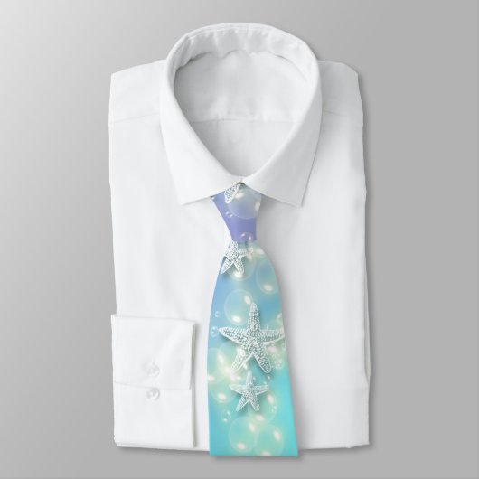 Cravate Mariage d'étoiles de plage bleu violet (Attaché)