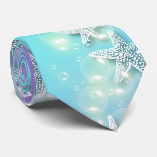 Cravate Mariage d'étoiles de plage bleu violet (Roulé)