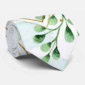 Cravate Mariage Dusty Blue et Greenery Gold (Roulé)