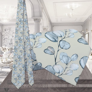 Cravate Mariage Dusty Blue Eucalyptus Brins Blush Sage