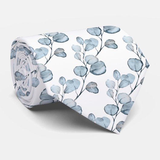 Cravate Mariage Dusty Blue Small Eucalyptus Sprigs (Roulé)