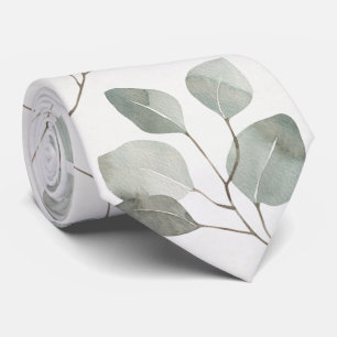 Cravate Mariage Élégant Ecru Eucalyptus Dollar Argenté
